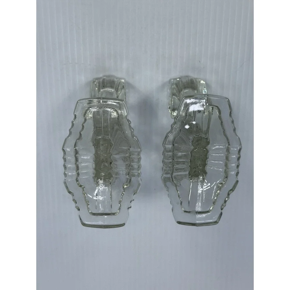 Vtg Pair Anchor‎ Hocking Art Deco Glass Candlestick Candle Holders QUEEN MARY